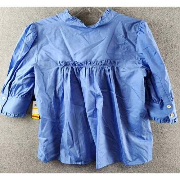 Tommy Hilfiger Puff-Sleeve Blouse Women's M Blue Ruffle Collar Button Closures - Picture 15 of 15